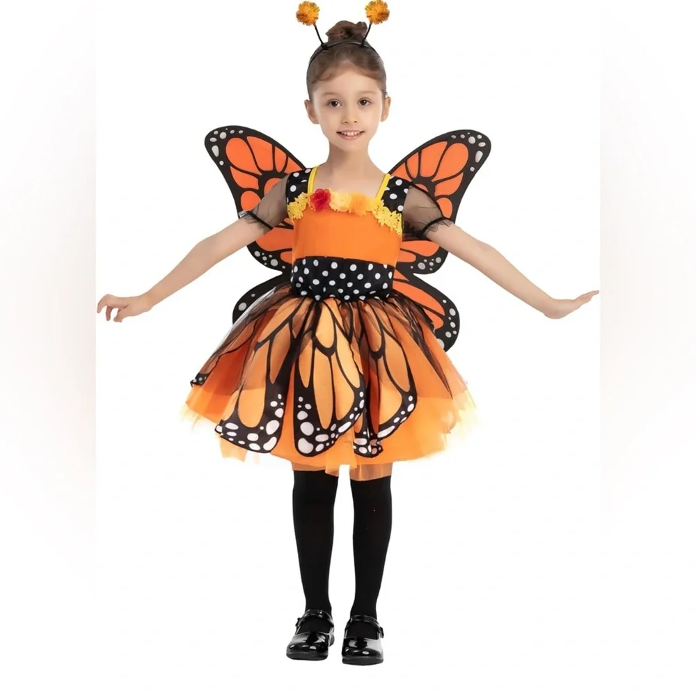 NWT Spooktacular Creations Girls Butterfly Costume, Butterfly Outfit w/Wings, L